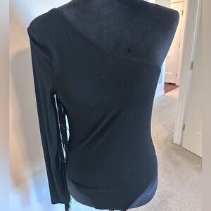 One shoulder fringe bodysuit